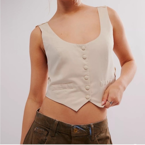 Free People Jackets & Blazers - NWT Free People Bailey Battenburg Vest Crochet Neutral Cream Size Medium​​